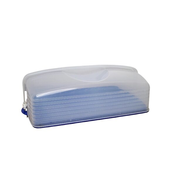 Tupperware Rectangle Bake N Take Cake Cupcake Taker Carrier Blue Clear - Picture 4 of 4